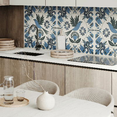 Obdĺžnikový stenový panel Motív vtákov medzi farebnými kvetmi