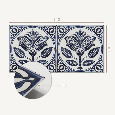 Obdĺžnikový stenový panel Kvetinový motív v keramickom štýle