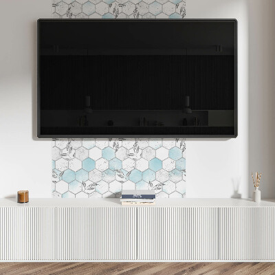 Štvorcový stenový panel Šesťhranný motív so zelenými listami