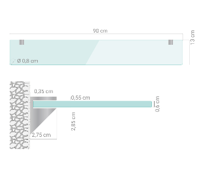 Sklenená zavesná polička do kúpeľne transparentná