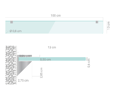 Sklenená zavesná polička do kúpeľne transparentná