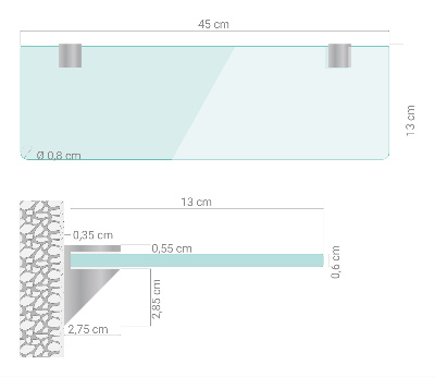 Sklenená zavesná polička do kúpeľne transparentná