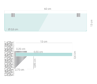 Sklenená zavesná polička do kúpeľne transparentná