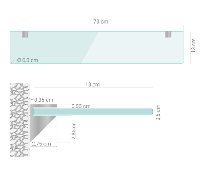 Sklenená zavesná polička do kúpeľne transparentná