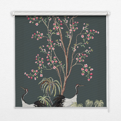 Roleta na okno Vtáky s ružovým kríkom