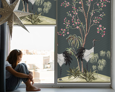 Roleta na okno Vtáky s ružovým kríkom
