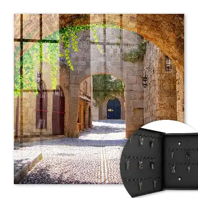 Kamenná ulica s architektúrou a zeleňou