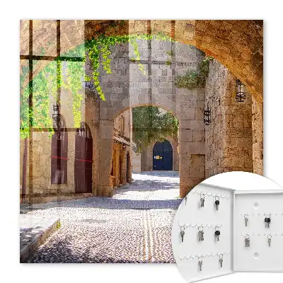 Kamenná ulica s architektúrou a zeleňou