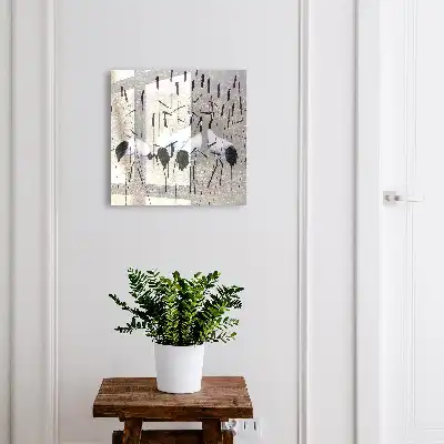 Žeriavy a trstina v pastelovej krajine