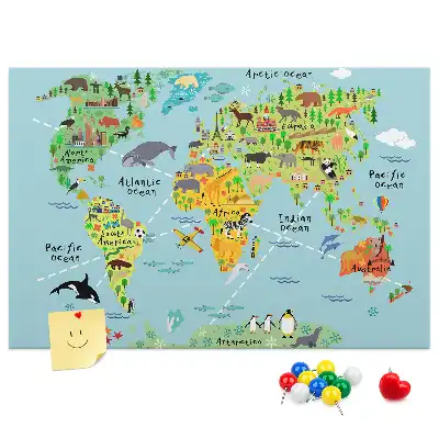 Nástenka do detskej izby Mapa sveta so zvieratami