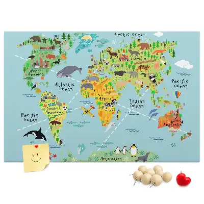 Nástenka do detskej izby Mapa sveta so zvieratami