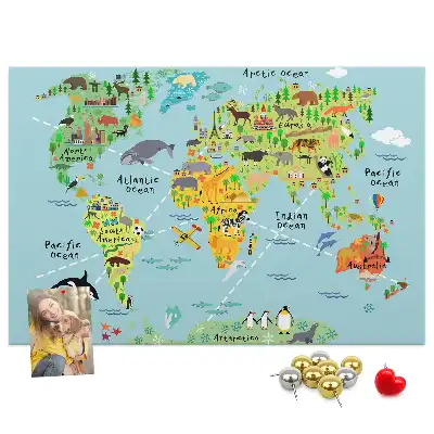 Nástenka do detskej izby Mapa sveta so zvieratami