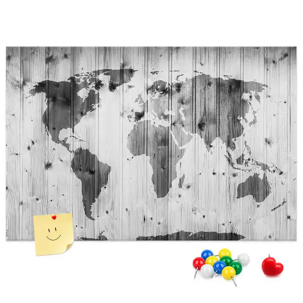 Korková nástenka Mapa sveta na drevenom podklade