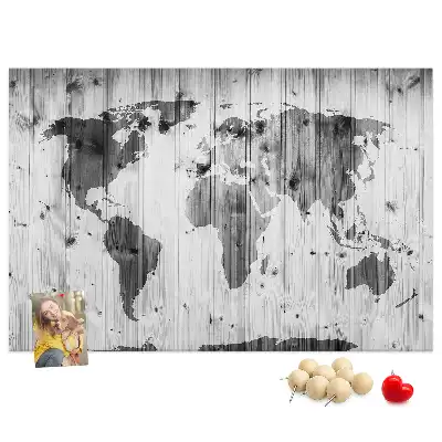 Korková nástenka Mapa sveta na drevenom podklade