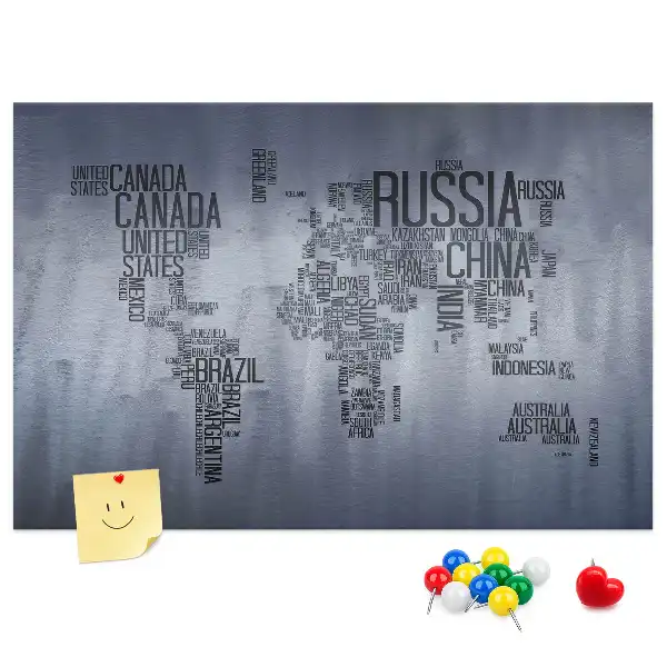 Korková nástenka Mapa sveta s titulkami