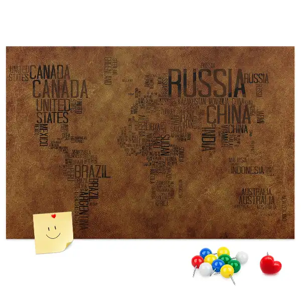 Nástenka do detskej izby s mapou sveta a názvami krajín