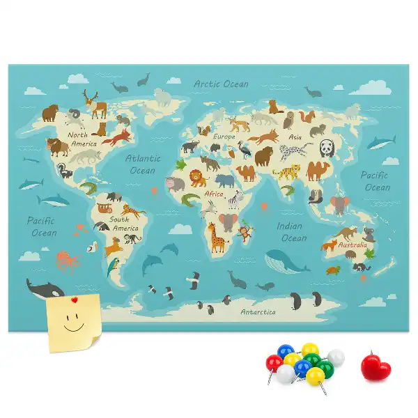 Nástenka do detskej izby Mapa sveta zvierat