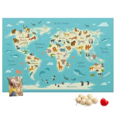 Nástenka do detskej izby Mapa sveta zvierat