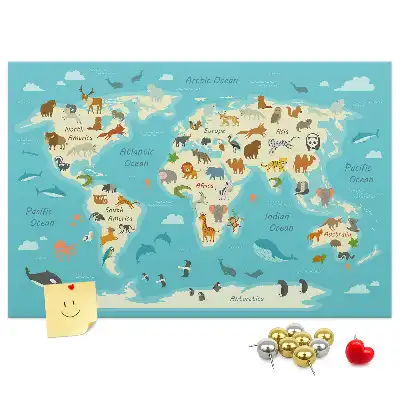 Nástenka do detskej izby Mapa sveta zvierat