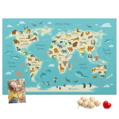 Nástenka do detskej izby Mapa sveta zvierat