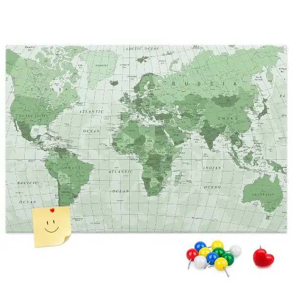 Korková nástenka mapa sveta so štátnymi hranicami
