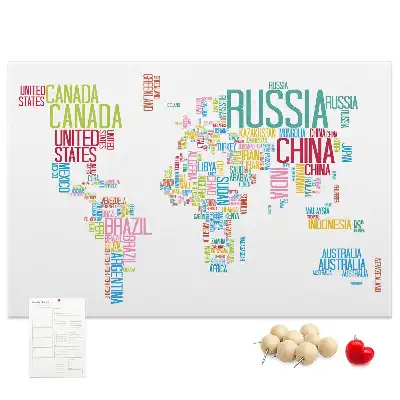 Nástenka do detskej izby s mapou sveta a názvami štátov