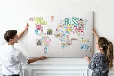 Nástenka do detskej izby s mapou sveta a názvami štátov