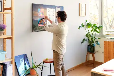 Korková nástenka s motívom výhľadu na hory a údolia
