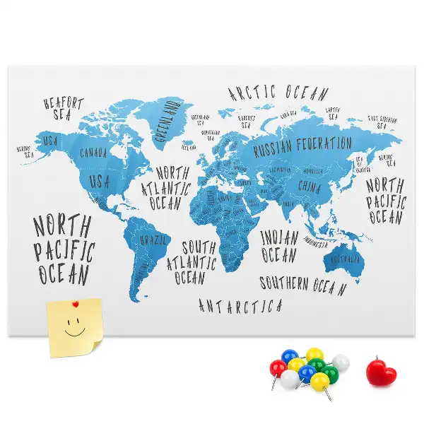 Nástenná korková tabuľa do detskej izby Modrá mapa Zeme