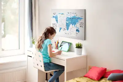 Nástenná korková tabuľa do detskej izby Modrá mapa Zeme