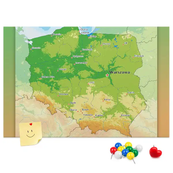 Nástenka do detskej izby s fyzickou mapou Poľska