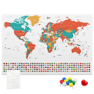 Korková nástenka s farebnou mapou sveta