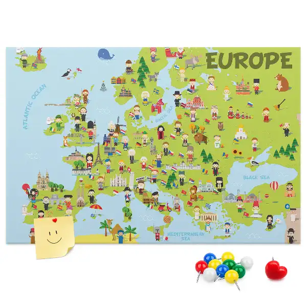 Korková nástenka Mapa sveta s vlajkami