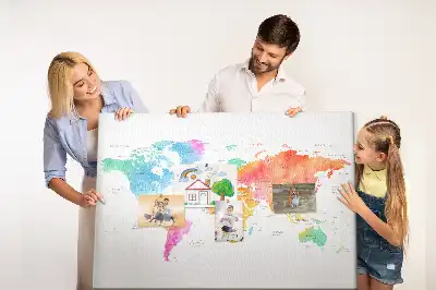 Korková nástenka s motívom akvarelovej mapy sveta