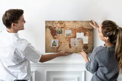 Korková nástenka so štylizovanou antickou mapou sveta