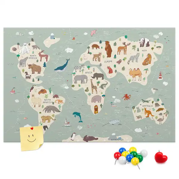 Korková nástenka Zvieracia mapa sveta