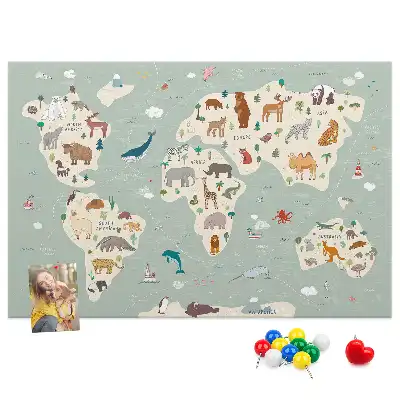 Korková nástenka Zvieracia mapa sveta