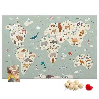 Korková nástenka Zvieracia mapa sveta
