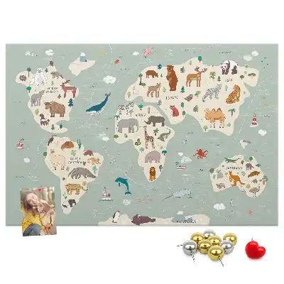 Korková nástenka Zvieracia mapa sveta