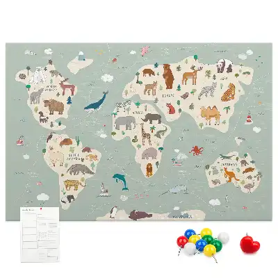 Korková nástenka Zvieracia mapa sveta