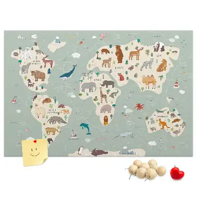 Korková nástenka Zvieracia mapa sveta
