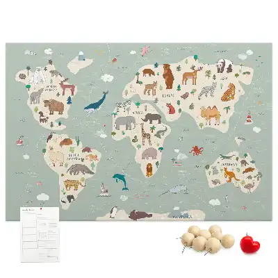 Korková nástenka Zvieracia mapa sveta