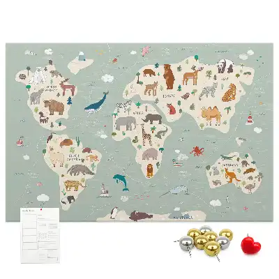 Korková nástenka Zvieracia mapa sveta