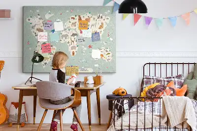 Korková nástenka Zvieracia mapa sveta