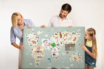 Korková nástenka Zvieracia mapa sveta