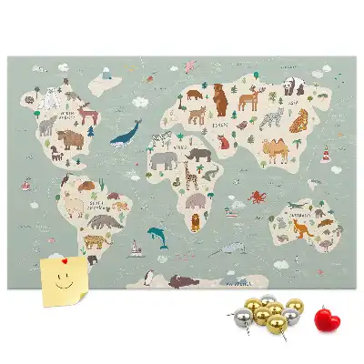 Korková nástenka Zvieracia mapa sveta