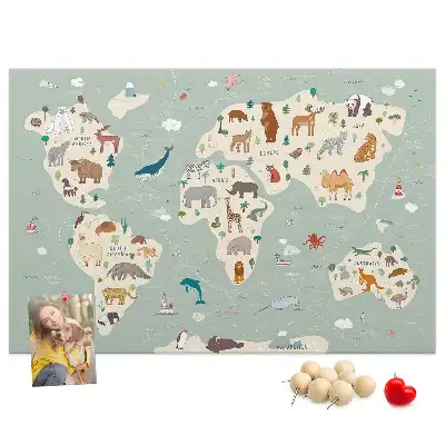 Korková nástenka Zvieracia mapa sveta