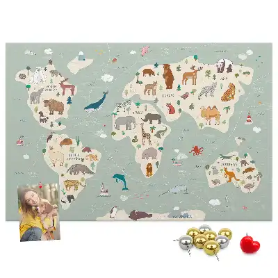 Korková nástenka Zvieracia mapa sveta