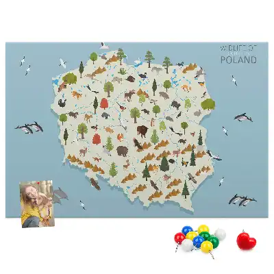 Korková nástenka s mapou zvierat Poľska