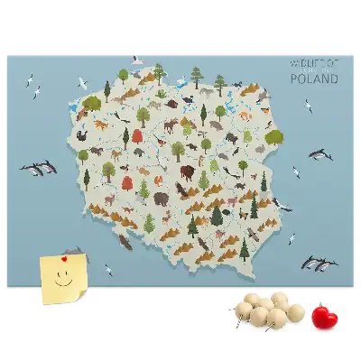 Korková nástenka s mapou zvierat Poľska